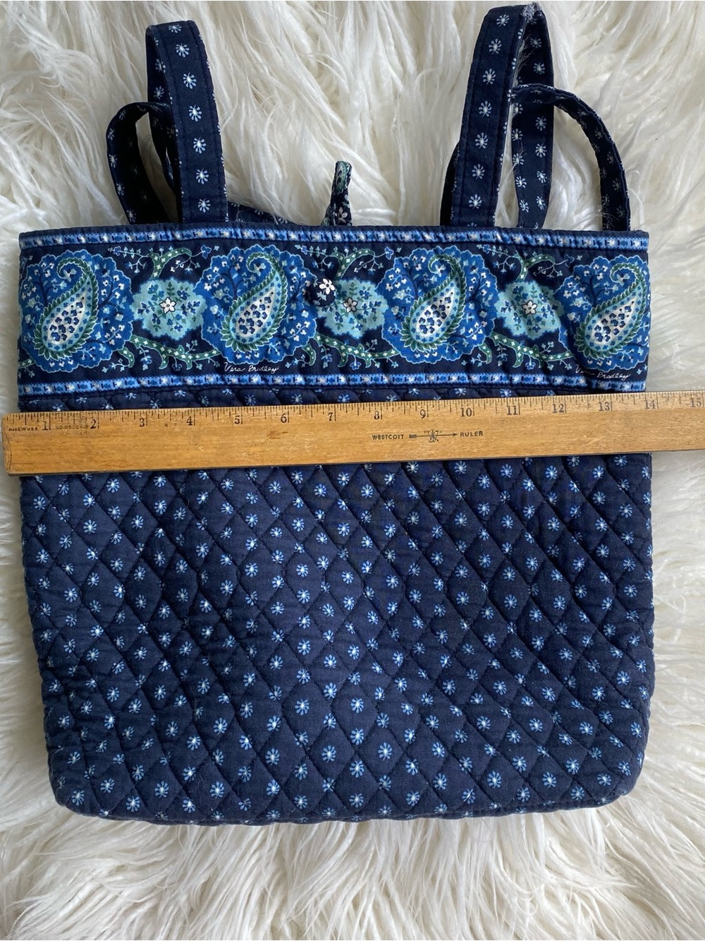 Vera Bradley Quilted Navy Paisley-Trim Tote Bag - Women's Shoulder Tote - Picture 13 of 16